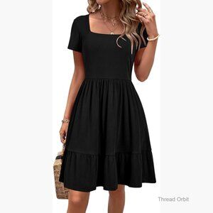 Summer Casual Square Neck Ruffle A-Line Sundress with Pockets